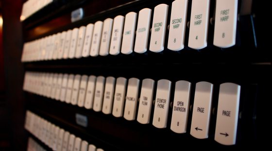 a close up of organ keys