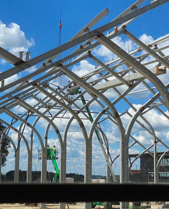 steel beams in the shape of arches forming a conservatory