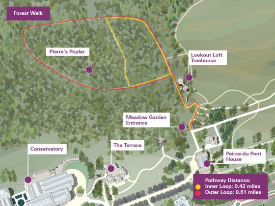 screenshot of a map of Longwood Gardens highlighting the Forest Walk