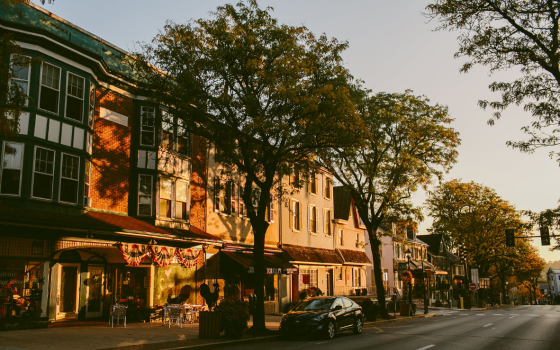 sunset view of downtown street