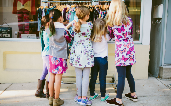 children shopping outdoors