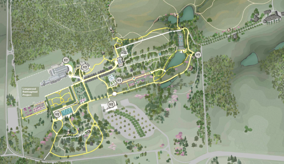 map of restrooms in longwood gardens